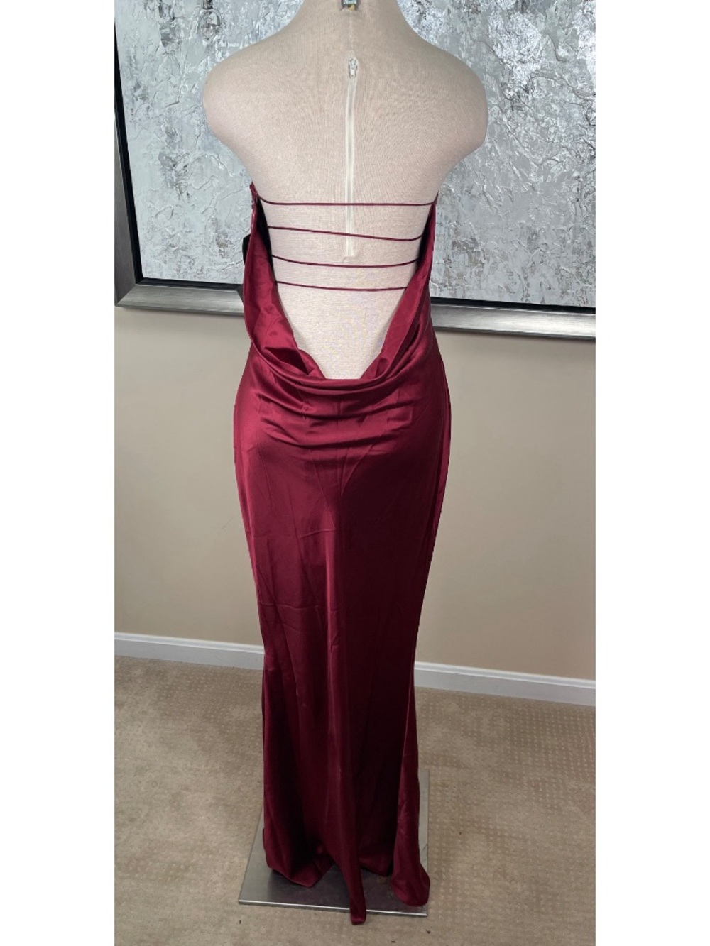 RETROFETE Keaton Strapless Silk Open Strappy Back Cabernet Red Maxi Dress Sz M - Picture 7 of 9